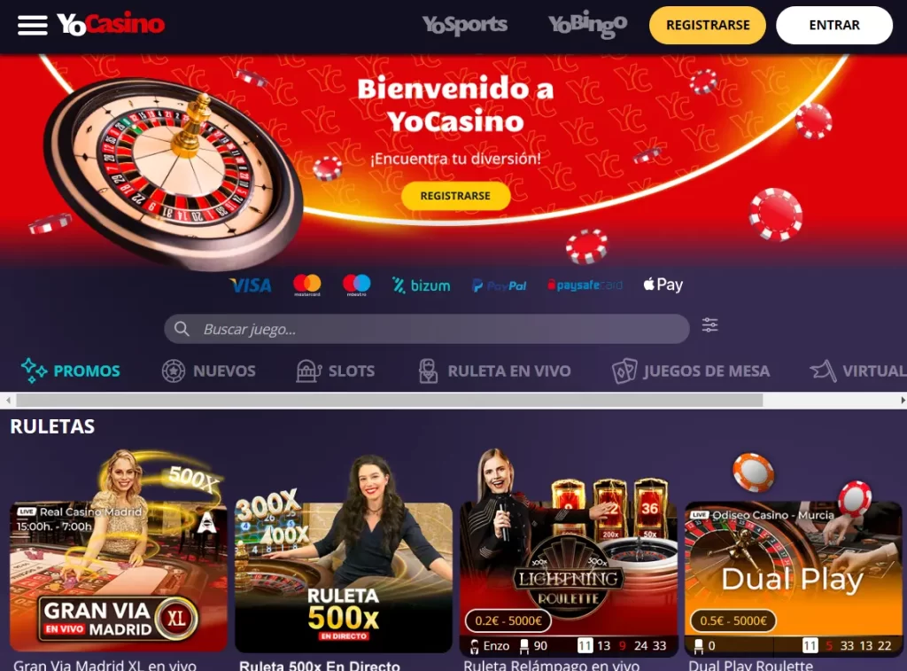 Sitio oficial con botones para iniciar sesión y registrarse